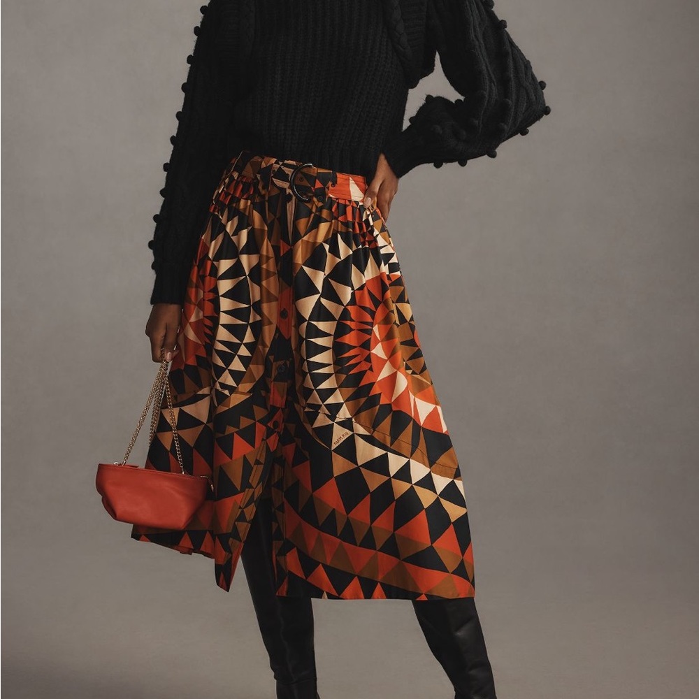 Farm Rio Heart Deco Midi Buttondown Skirt